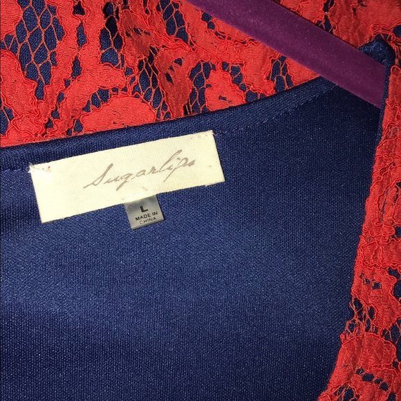 NWOT Sugerlips Red Lace with Blue Underlay Dress L - Picture 3 of 8